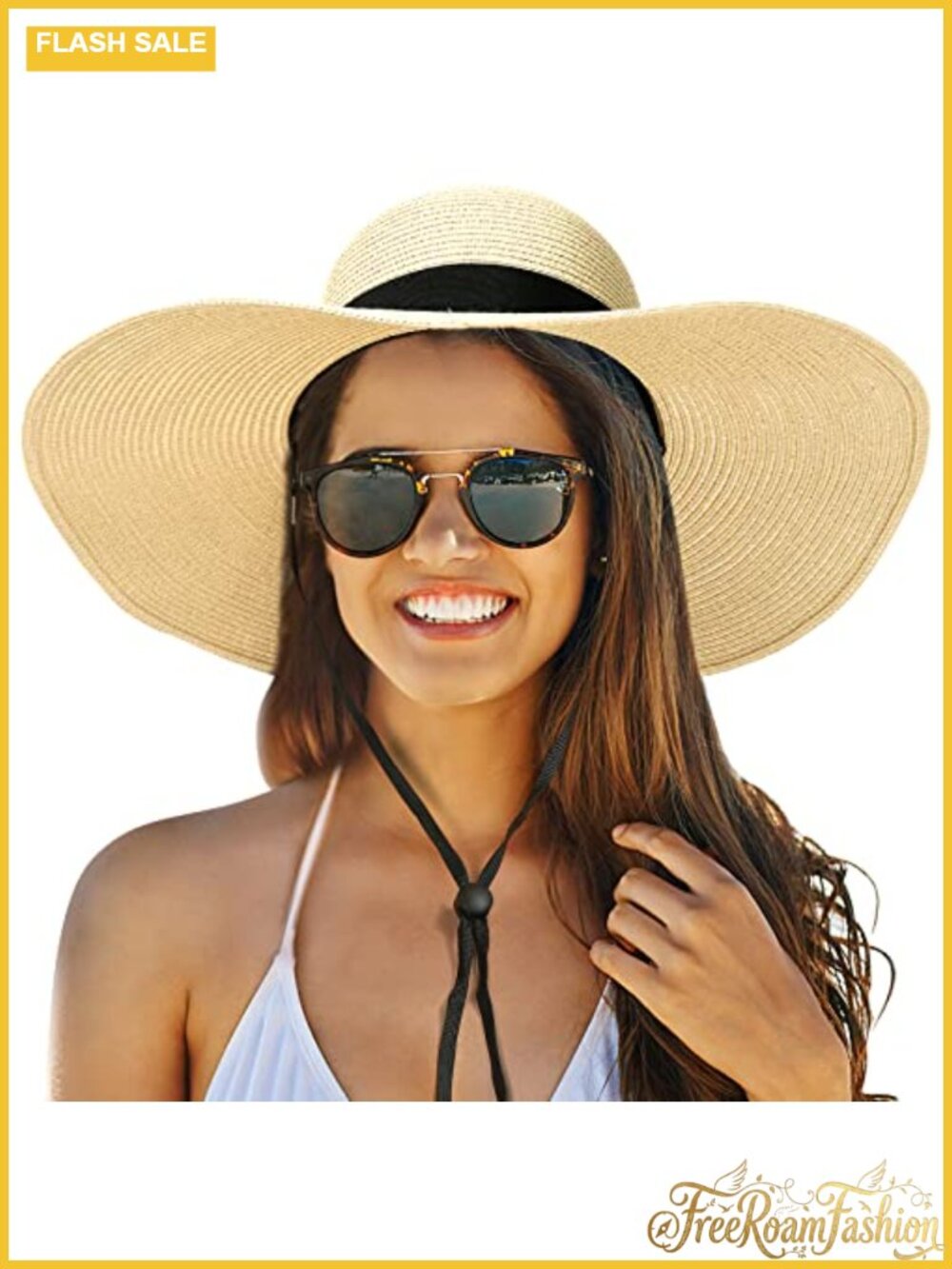 Foldable Wide Brim Straw Sun Hat UV Protection Boho Beach Travel